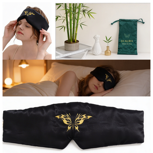 Luxury Bamboo Silk Sleep Mask – Black & Gold | DI'AURA